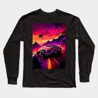 Synthwave aesthetic sport car with palms Long Sleeve T-Shirt